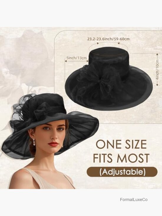Organza Fascinator Derby Hat One Size Wide Brim Sun Protection Tea Party Wedding